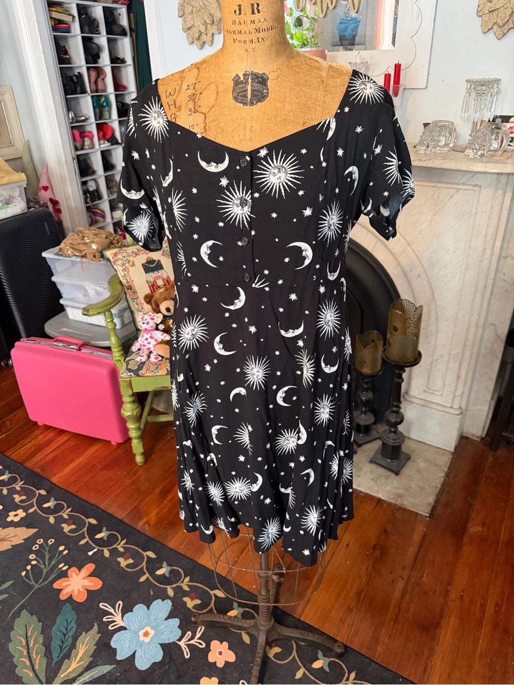 Hot Topic Black Celestial Button-Front Mini Dress